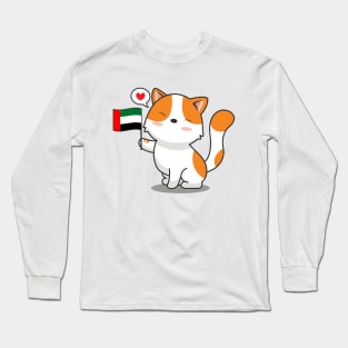 Cute Cat Holding Uae Flag Long Sleeve T-Shirt